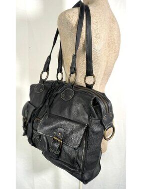 Vintage Roots Canada Black Tribe Leather Hobo Bag Satchel Tote Duffle Handbag